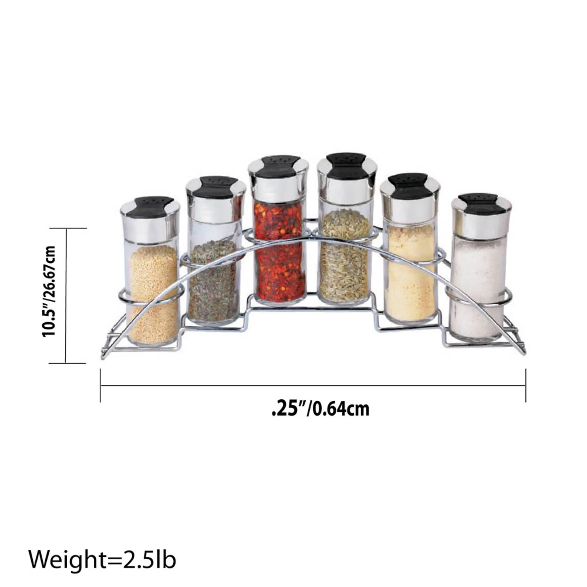 Ultra Sleek Half Moon Steel Seasoning and Herbs Organizing Spice Rack with 6 Empty Glass Spice Jars, Chrome