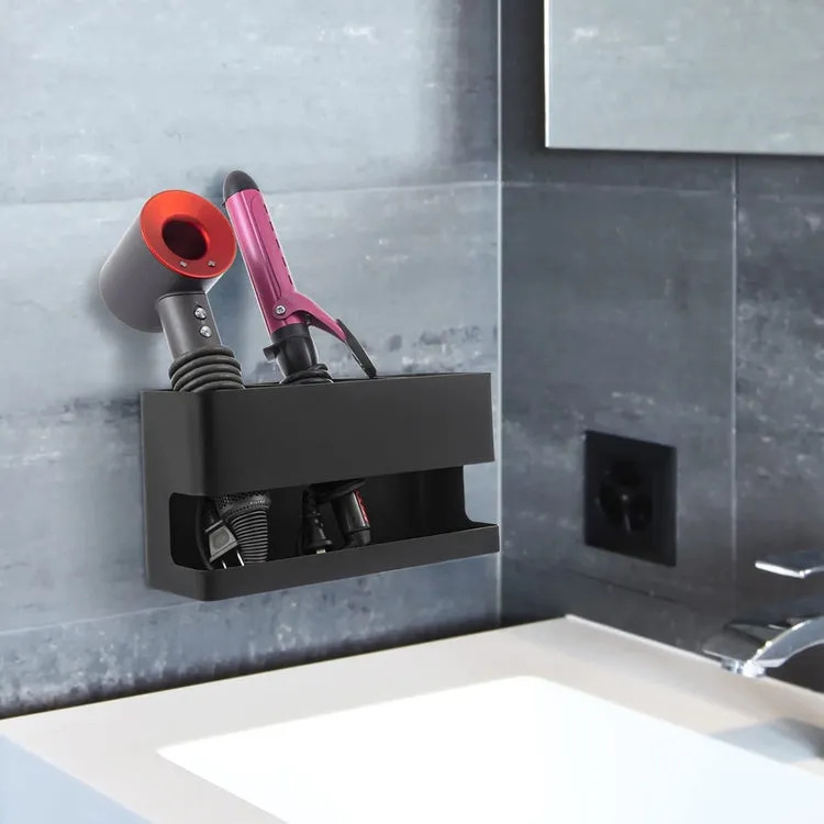 Wall Mounted Black Metal Hair Tools Organizer, Salon Styling Accessories Rack for Blow Dryer Straightener Curling Iron