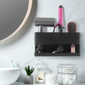 Wall Mounted Black Metal Hair Tools Organizer, Salon Styling Accessories Rack for Blow Dryer Straightener Curling Iron