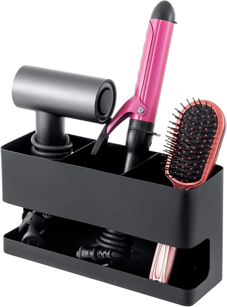 Wall Mounted Black Metal Hair Tools Organizer, Salon Styling Accessories Rack for Blow Dryer Straightener Curling Iron