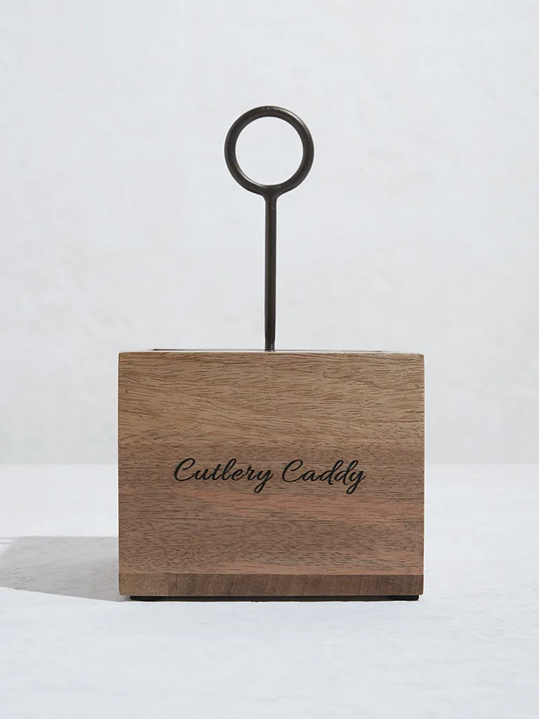 Westside Home Light Brown Wooden Cutlery Caddy