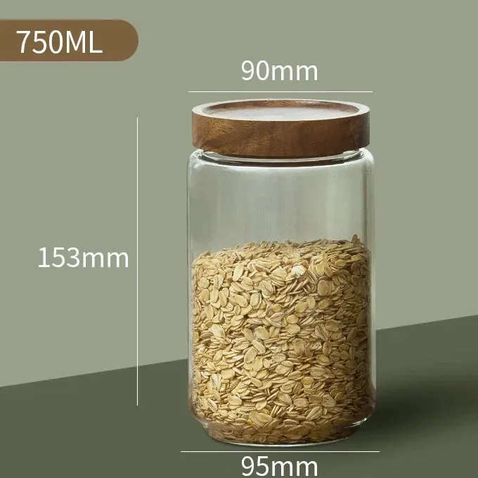 Wood Lid Glass Airtight Canister Storage