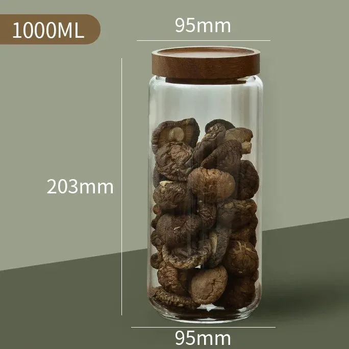 Wood Lid Glass Airtight Canister Storage