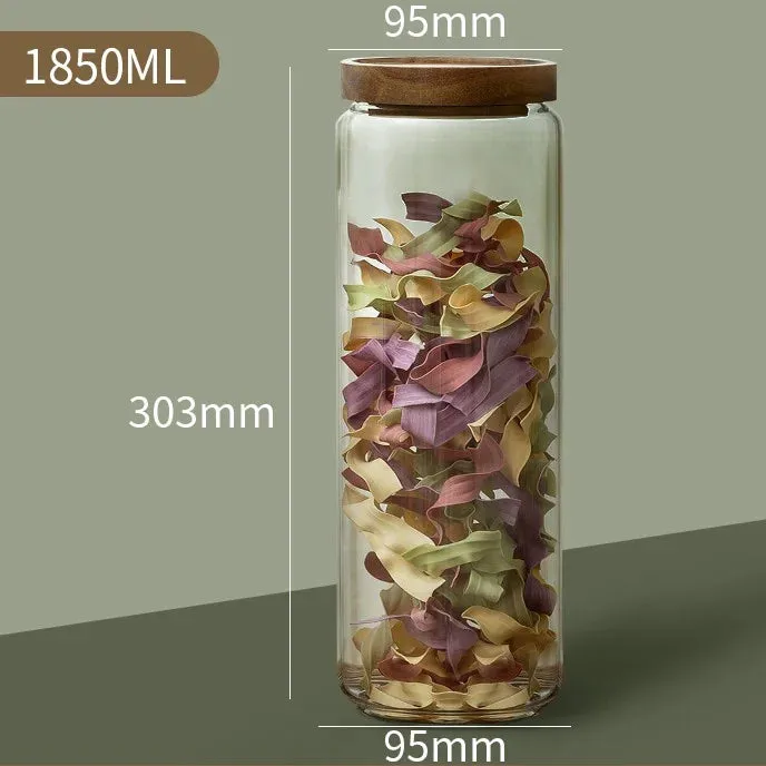 Wood Lid Glass Airtight Canister Storage