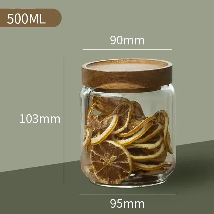 Wood Lid Glass Airtight Canister Storage