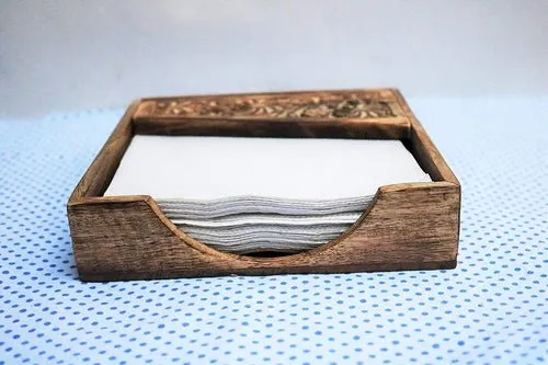 Wooden Mango Leaf Design tissue/napkin holder (19x19x4) cm