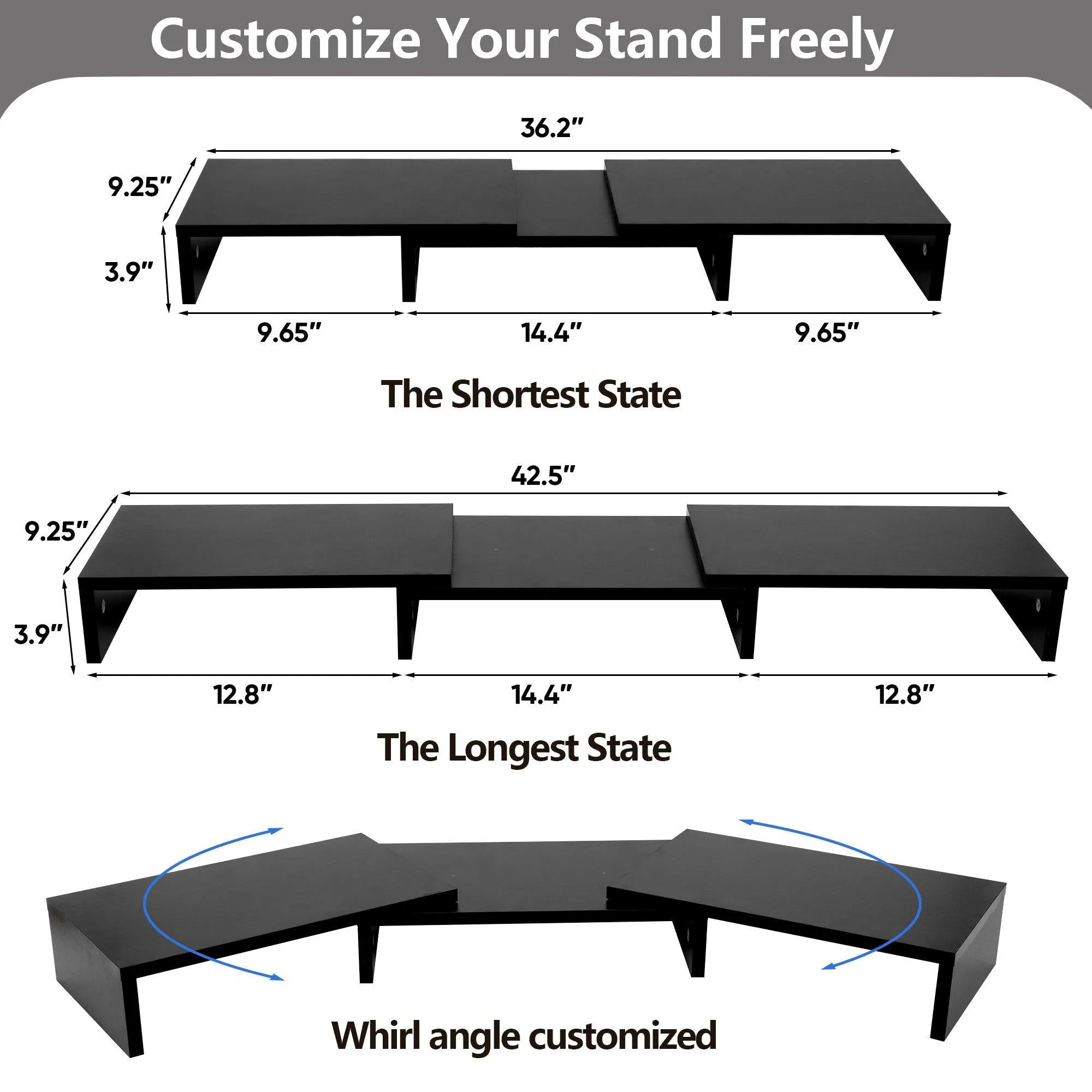ZENY™ 3 Shelf Monitor Stand Riser with Adjustable Length for Laptop Computer/TV/PC, Black